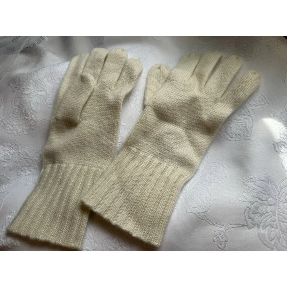 Spring & Mercer Cream Knit Cashmere Wool Gloves Lord & Taylor NEW